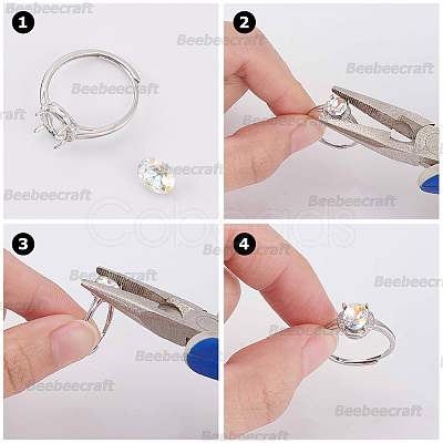 1Pc Adjustable 925 Sterling Silver Cubic Zirconia Ring Components STER-BBC0009-16-1