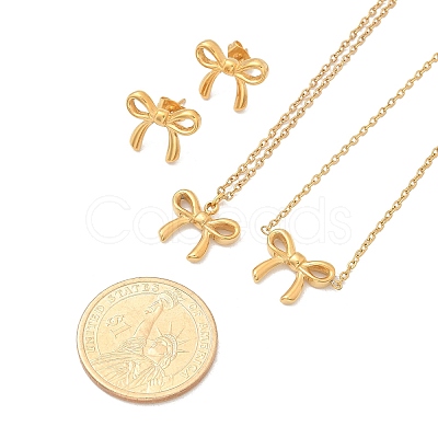 Bowknot PVD Vacuum Plating 304 Stainless Steel 
Stud Earrings & Necklaces & Bracelets Sets SJEW-Q001-02G-1