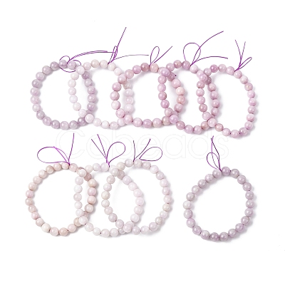 Natural Kunzite Round Beads Stretch Bracelets for Women Men BJEW-A149-01-1