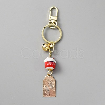 Japanese Maneki Neko Brass Bell Pendant Keychain KEYC-WH0036-13LG-03-1