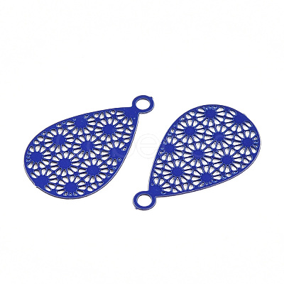 Spray Painted 430 Stainless Steel Filigree Pendants STAS-WH0047-78E-1