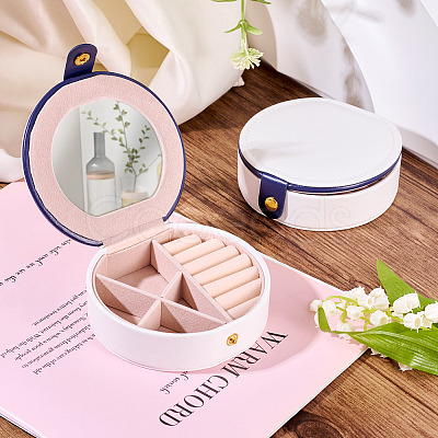Round PU Leather & Plastic Jewelry Set Storage Box CON-TAC0014-06A-1