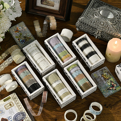 1Bag Lace Patterns PET Floral Decorative Tape Set AJEW-SP0002-74B-1