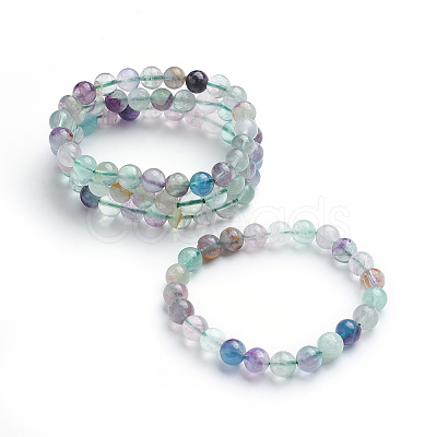 Natural Fluorite Stretch Bracelets BJEW-E373-8mm-10-1
