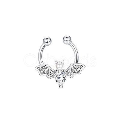 316L Stainless Steel Clear Cubic Zirconia Halloween Bat Clip-on Nose Septum Rings WG4B0C3-04-1