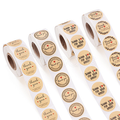 4 Rolls 4 Styles Paper Sticker with Word Thank You STIC-TA0001-03-1
