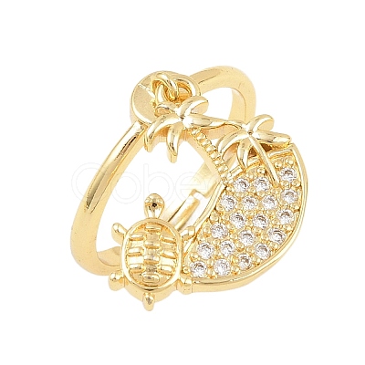 Adjustable Brass Micro Pave Cubic Zirconia Pendant Finger Rings for Women RJEW-A090-01B-G-1