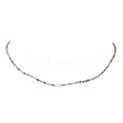 2MM Faceted Round Natural Multicolor Tourmaline Beaded Necklaces NJEW-JN05918-04-1