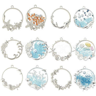 12Pcs 6 Style Alloy Open Back Bezel Pendants FIND-YW0007-36-1
