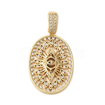 Rack Plating Brass Micro Pave Clear Cubic Zirconia Pendants KK-C067-09G-04-1