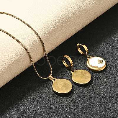 304 Stainless Steel Enamel & Rhinestone Pendant Necklaces & Hoop Earring Set for Women SJEW-C007-02G-02-1