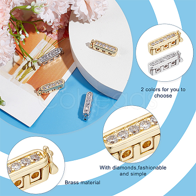 4Pcs 2 Colors Rectangle Brass Micro Pave Clear Cubic Zirconia Twister Clasps ZIRC-DC0001-31-1
