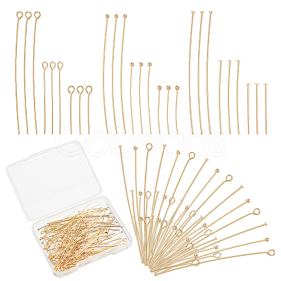 BENECREAT 180Pcs 9 Style Brass Eye Pin & Ball Head & Flat Head Pins KK-BC0009-18-1