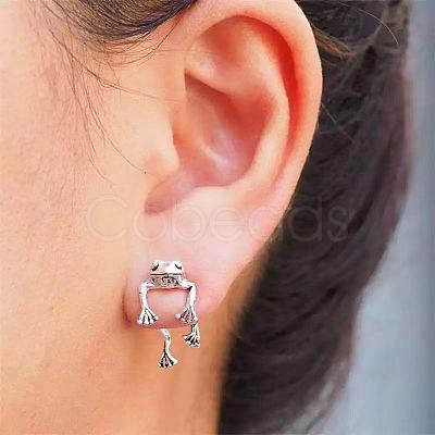 Alloy Frog Front Back Stud Earrings for Men Women EJEW-H088-01AS-1