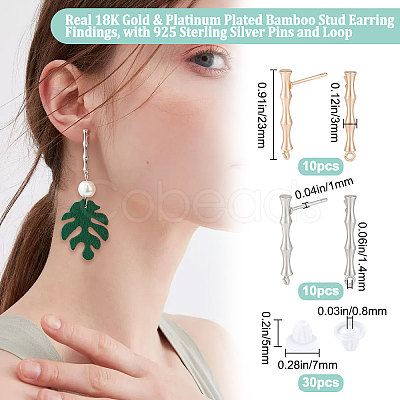 20Pcs Brass Bamboo Shape Stud Earring Findings KK-BBC0004-91-1