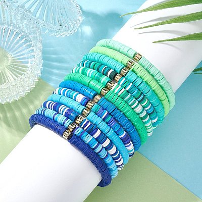 12Pcs 12 Color Polymer Clay Heishi Surfer Stretch Bracelets Set with Plastic Beaded BJEW-JB09547-1