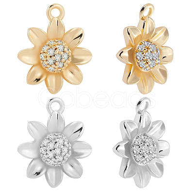 8Pcs 2 Colors Brass Micro Pave Clear Cubic Zirconia Charms KK-BBC0014-87-1