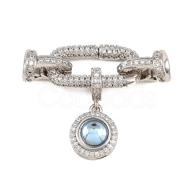 Flat Round Brass Micro Pave Cubic Zirconia Fold Over Clasps KK-U059-62P-1