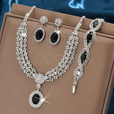 Oval & Horse Eye Brass Rhinestone Necklaces & Bracelets & Earring Sets FS-WG182CE-03-1