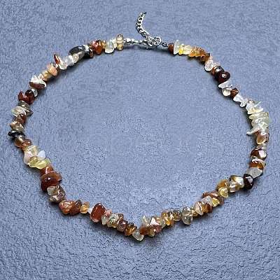 Natural Red Agate Chip Beaded Necklaces for Women IW6789-51-1
