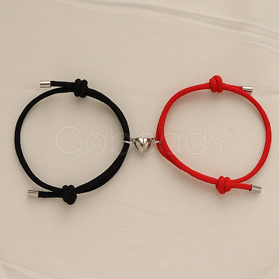 Alloy Heart-shaped Magnetic Braided Rope Bracelets for Couple Girlfriends WG59636-09-1