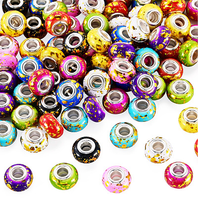 100Pcs 10 Colors Opaque Resin Rondelle European Beads RESI-TA0005-74-1