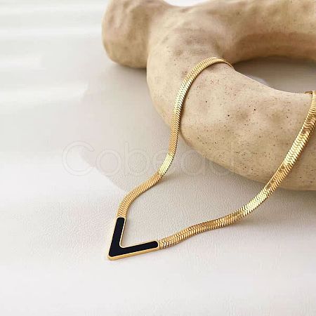 Letter V 304 Stainless Steel with Natural Shell Pendant Necklaces FS-WGFDEEC-01-1