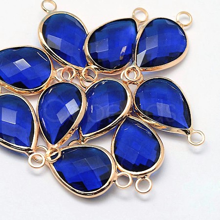 Golden Tone Brass Glass Teardrop Links connectors GLAA-J010A-HF08-G-1