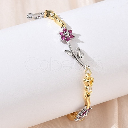 Brass Micro Pave Cubic Zirconia Link Chain Bracelets for Women BJEW-C156-04B-01GP-1