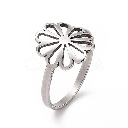 Non-Tarnish 201 Stainless Steel Flower Finger Ring RJEW-J051-30P-1