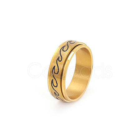 Wave Pattern 304 Stainless Steel Rotating Finger Rings Rotating Cuff Rings WG71EDB-04-1
