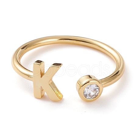 Brass Micro Pave Clear Cubic Zirconia Cuff Rings RJEW-J074-01G-K-1