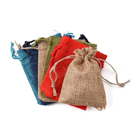 Polyester Imitation Burlap Packing Pouches Drawstring Bags X-ABAG-R005-9x7-M-1